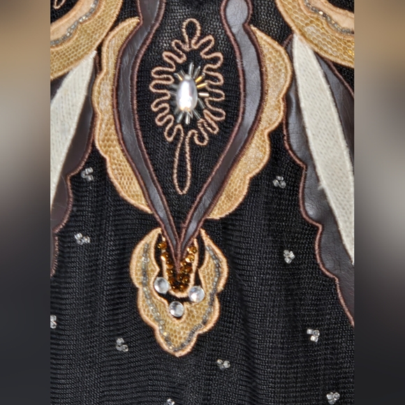 Vintage 80s Wool Blend Black V Neck Sweater Western GrannyCore Bling Embroidered - Picture 5 of 9